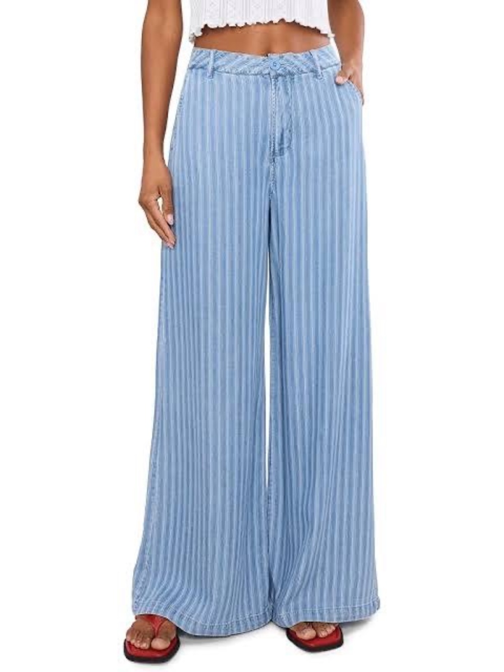 KUT from the Kloth Women’s Ryan High-Rise Wide Leg in Blue Ribbon Striped Size 0